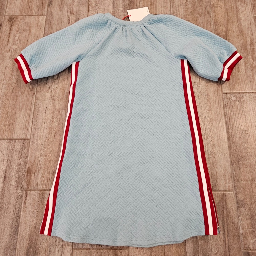 VOY Quilted Athletic Mini Dress Size S Blue Side Stripe Zip Slit Preppy Sporty - Picture 5 of 10
